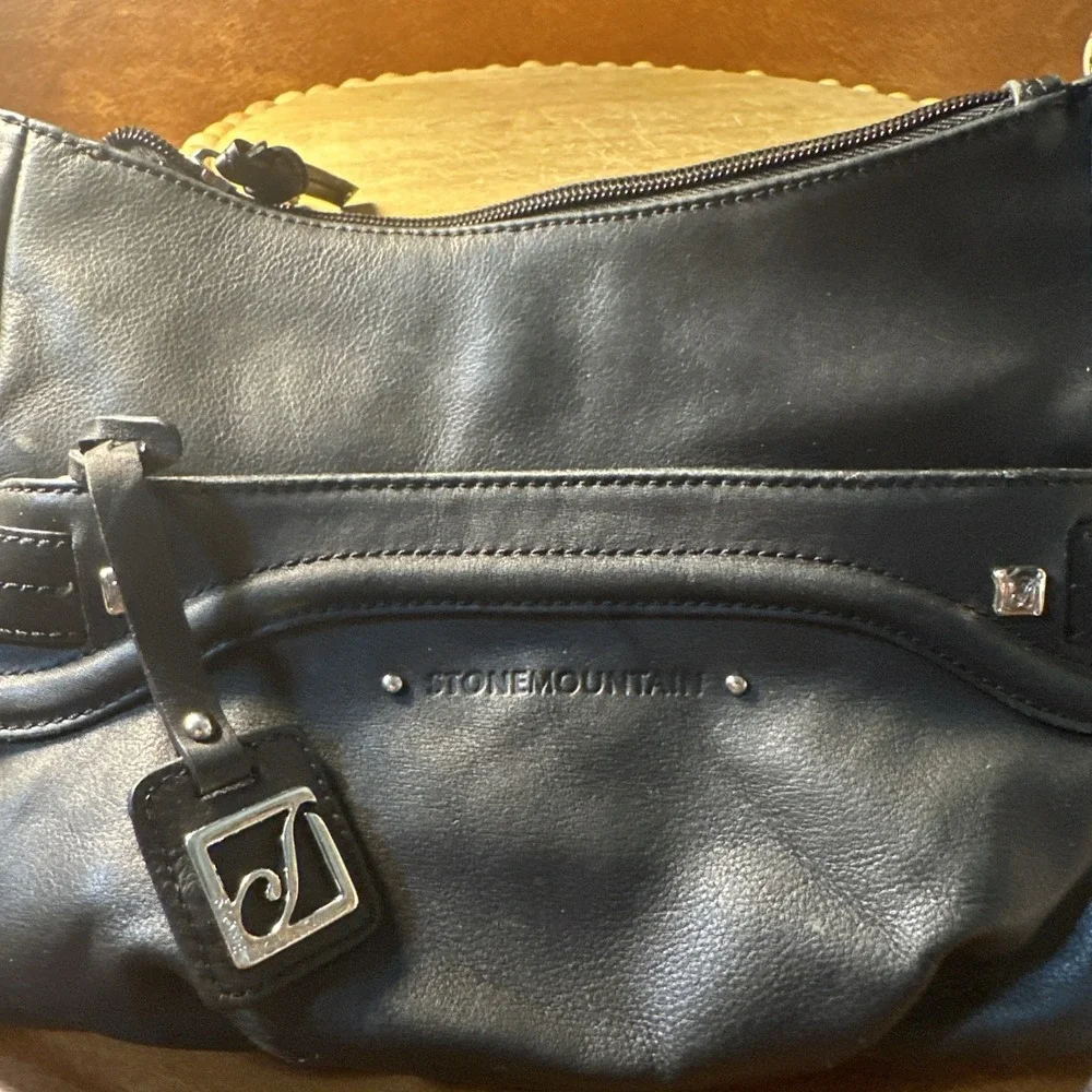 Stone Mountain Genuine Pebbled Leather Shoulder Bag Handbag Purse Black
